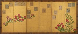 Gedichtpapieren en rozen, Edo-periode, 1615-1868 door Unbekannt