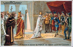 Paus Stefanus II pleit voor de veiligheid van Pepijn de Korte tegen de Lombarden, ca. 750 AD, 19e eeuw door Unbekannt