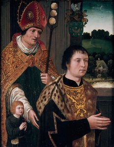 Portret van Nicholas Gaze en zijn zoon en Sint Nicolaas