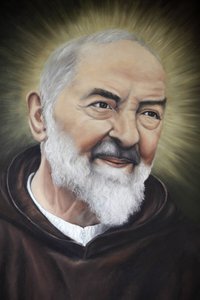 Portret van Padre Pio in Apulië, Alberobello, Italië