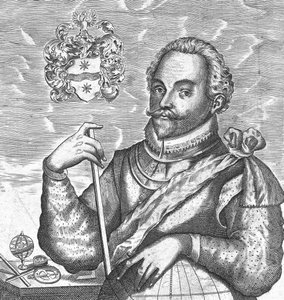 Portret van Sir Francis Drake. Frontispice uit The World Encompassed