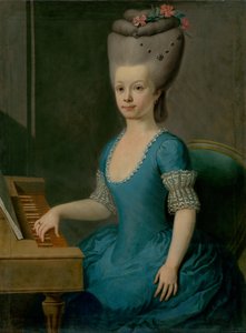 Portret van een Meisje in Blauw bij het Klavecimbel door Unbekannt
