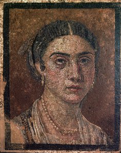 Portret van een vrouw uit een Romeins vloermozaïek, 1e eeuw door Unbekannt