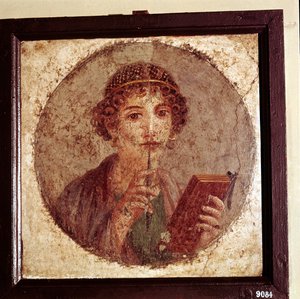 Portretschilderij van Sappho, Pompeii, Italië door Unbekannt
