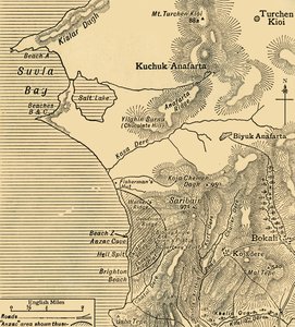 Posities van ANZAC-troepen op het Gallipoli-schiereiland in Turkije, Eerste Wereldoorlog, juli 1915, ca. 1920 door Unbekannt
