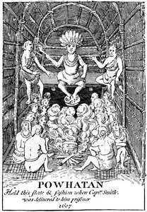Powhatan in staat, 1607 c1880 door Unbekannt