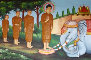 Preah Prom Rath Klooster, Leven van de Boeddha, Een wilde olifant getemd door Liefdevolle Vriendelijkheid, Siem Reap, Cambodja door Unbekannt