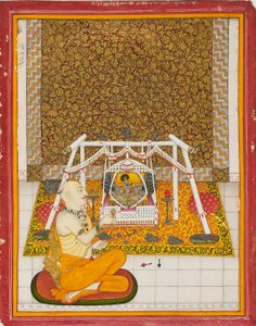 Priester bij een Krishna-heiligdom door Unbekannt