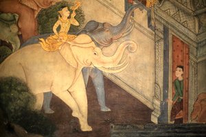 Prins Rama. Muurschildering detail op de binnenmuren van de Vihara uit het tijdperk van koning Rama III die de Ramakian uitbeeldt. Wat Pho - Wat Phra Chettuphon. 1788, Bangkok, Thailand door Unbekannt