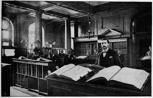 Publieke zoekruimte bij het Testamentenregister, Somerset House, Londen, ca. 1901
