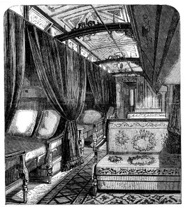 Pullman slaapwagen op de Union Pacific Railroad, ca. 1869
