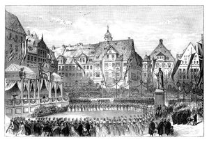 Koningin Victoria onthult een standbeeld van prins Albert, Coburg, Duitsland