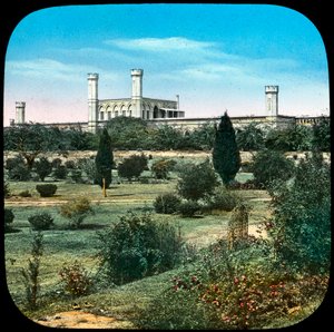Treinstation, vanuit de Queens Garden, Delhi, India, laat 19e of begin 20e eeuw