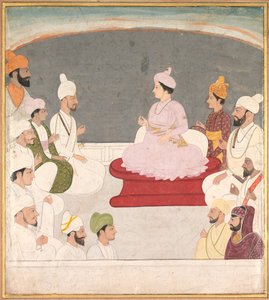 Raja Sansar Chand van Kangra en hovelingen, ca. 1783