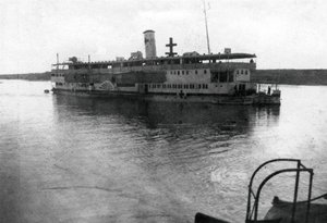 Rode Kruis rivierboot op de Tigris Rivier, Mesopotamië, WOI, 1918