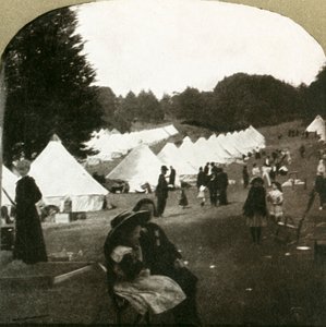 Vluchtelingenkamp op het balveld in Golden Gate Park, 1906