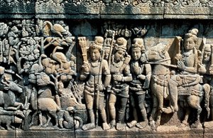 Reliëf met scène uit een soetra, Barabudur, Java
