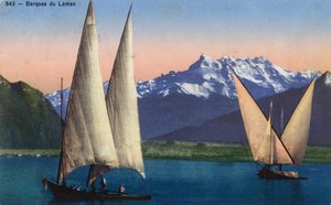 Rhône Alpes, Haute Savoie (74): boten op het Meer van Genève (Lac Léman) - Ansichtkaart gedateerd 1938
