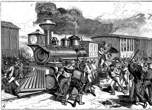Rel door spoorwegarbeiders in Martinsburg op de Baltimore-Ohio Railroad, VS door Unbekannt