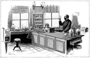 Robert Koch 1843-1910, Duitse bacterioloog en arts in zijn laboratorium door Unbekannt