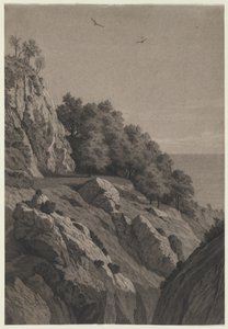 Rotsachtige klif aan een kust, c1850-1860