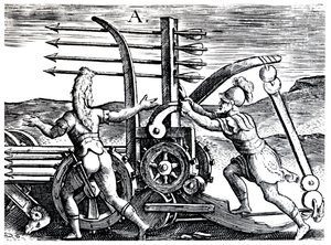 Romeinse soldaten die een oorlogsmachine gebruiken die meerdere pijlen afvuurt, 1605 door Unbekannt