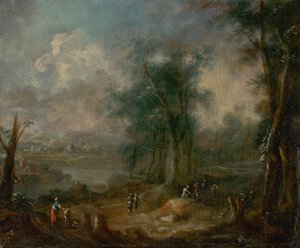 Romantisch landschap met figuren