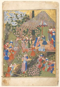 Koninklijke Ontvangst in een Landschap, rechterfolio van een dubbelbladige frontispice..., 1444