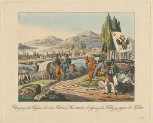 Russisch leger steekt de Pruth-rivier over naar Moldavië op mei 1828, 1829