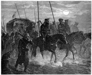 Russische gewonden verlaten Plevna, Russisch-Turkse Oorlog, 1877-1878, 1900 door Unbekannt