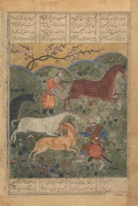 Rustam vangt het paard Rakhsh, Folio uit een Shahnama Boek der Koningen door Unbekannt
