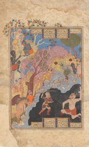 Rustam doodt de Witte Div, Folio uit een Shahnama Boek der Koningen, 1560-80 door Unbekannt