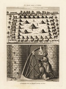 Ruyters cavaleriekamp en een trebuchet van een oude ivoren gravure
