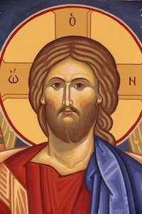 Saint-Antoine-le-Grand orthodox klooster. Icoon van Christus Pantocrator, Saint-Laurent-en-Royans, Frankrijk