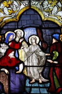 Saint-Corentin kathedraal, Quimper glas-in-lood: Jezus en de wetgeleerden, Quimper, Frankrijk