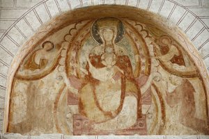 Saint-Savin abdij timpaan: Maagd en kind, Saint-Savin-sur-Gartempe, Frankrijk door Unbekannt