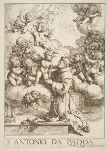 Sint Antonius van Padua aanbidt het Christuskind, kopie naar Cantarini, 1640 door Unbekannt