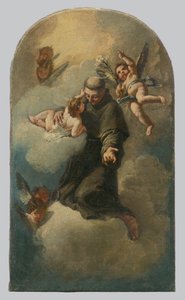 Sint Antonius op een wolk omringd door engelen