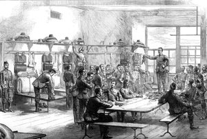 Verkoop van een deserteursuitrusting in de kazerne, 1875