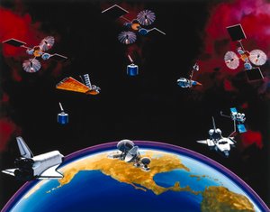 Satellieten, Communicatie, USA TDRSS-constellatie en grondstation door Unbekannt