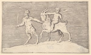 Satyr Leidt Geit waarop een Kind Rijdt, gepubliceerd ca. 1599-1622 door Unbekannt