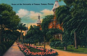Scène aan de Universiteit van Tampa, Tampa, Florida, ca. 1940s