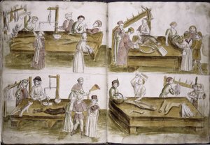 Scène uit het marktleven met slagers uit: Ulrich Richental Kroniek van het Concilie van Konstanz, 1414-1418 door Unbekannt