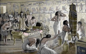 Rouwscène bij de dodentempel van Toetanchamon, Egypte, 1325 v.Chr. 1933-1934