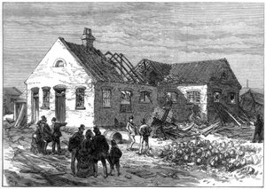 Scène van de explosie in de patroonfabriek, Greenwich Marshes, 1872