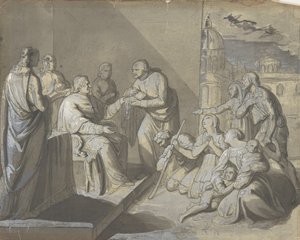 Scène met de Presentatie van een Heiligenrelikwie (recto), Hoofd van een Vrouw (verso) door Unbekannt