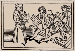 Schoollessen. Uit Speculum Vitae Humanae door Rodericus Zamorensis, 1479 door Unbekannt