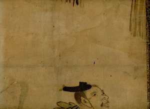 Schilderij op rol met een traditioneel Japans komisch duo bekend als manzai