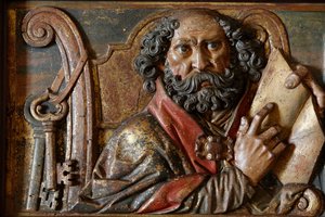 Beeldhouwwerk in de kathedraal van Mallorca: Sint Petrus, Palma, Spanje door Unbekannt