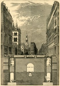 Sectie van het Holborn Viaduct, met de ondergrondse gangen, ca. 1876 door Unbekannt